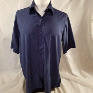 Mens Short Sleeve Button Down Shirt Blue Pinstripe